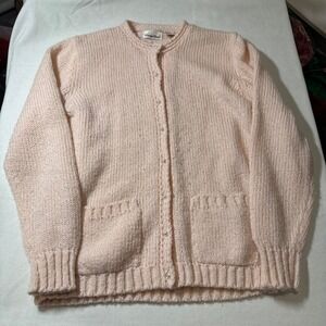 VTG Carriage Court Womens Cardigan Sweater Pink Pearl Button Knit Size Medium